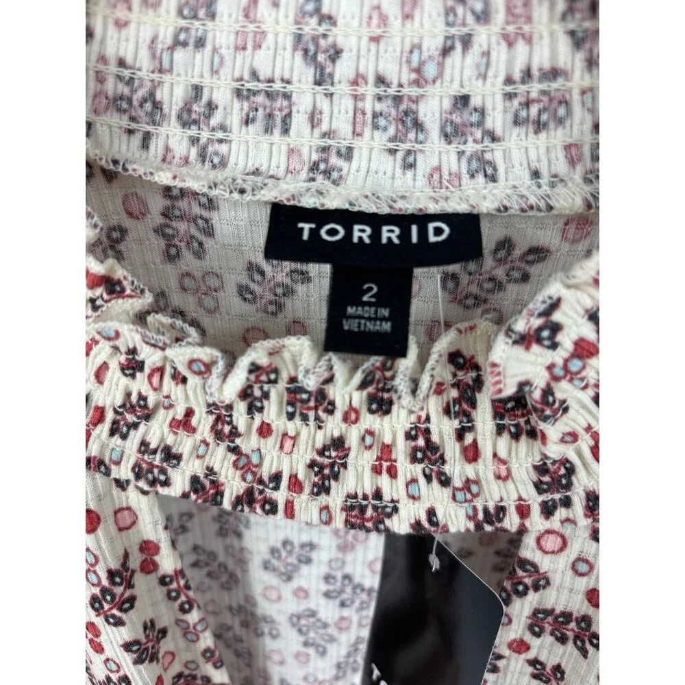 Torrid Ribbed Textured Jersey Choker Neck Smocked Bottom Top Cream 2X NEW - Picture 5 of 7